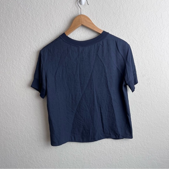 Vince Top Rib Trim Coastal Satin Crepe Crewneck Short Sleeve Relaxed - Picture 9 of 12